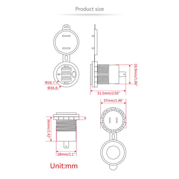 Hurtigopladende USB Biloplader QC3.0 Strømadapter til Mobiltelefon GPS Ventilator Red