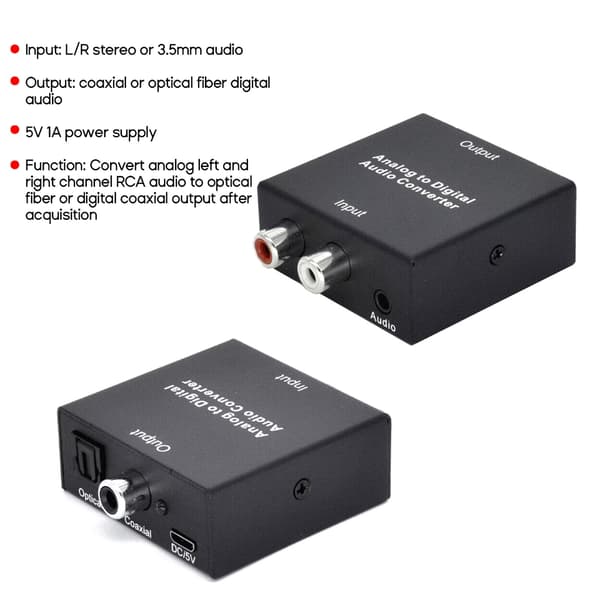 Analog til Digital Audio Konverter Analog Stereo- til Digital Optisk Koaksial RCA- Toslink Lydadapter SPDIF Adapter