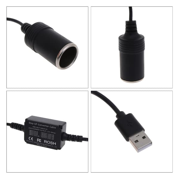 USB til 12V DC-adapter - USB A han til 12V bilcigarettænderstik hun strømkonverter til bil-GPS, bil-DVR