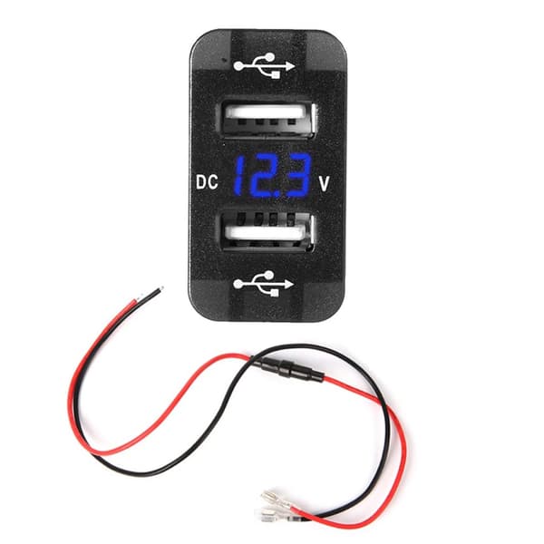 40×20mm 12V Dobbel USB Billader LED Voltmeter Strømadapter For