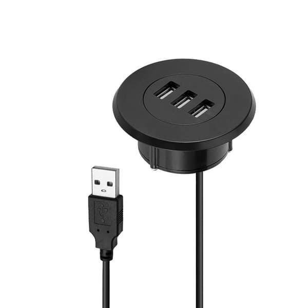 5 cm Kabelgennemføringshul i skrivebordet Montering 3 porte USB 2.0 Hub til bærbar pc-computer