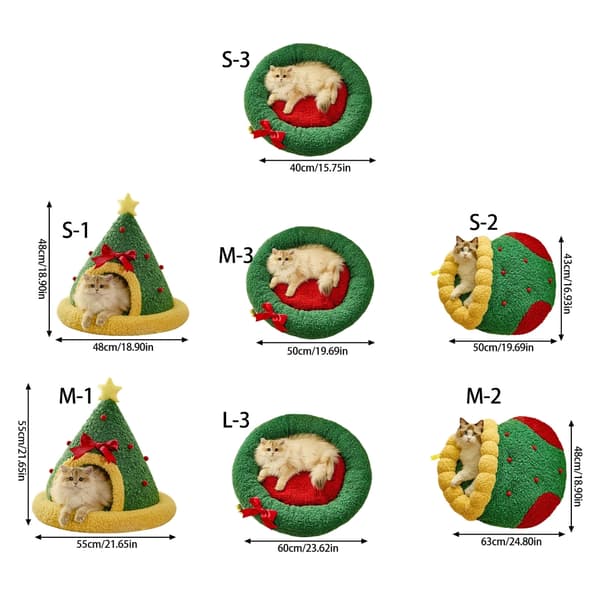 Vinter kæledyrsseng jule design varm plys katte hundehus til julepynt null - Christmas tree trian S