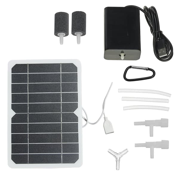 Solcellsdriven syrepumpningssats för akvarium, syreluftare med 5W 5V solpanelrör, 2 luftbubbelstenar