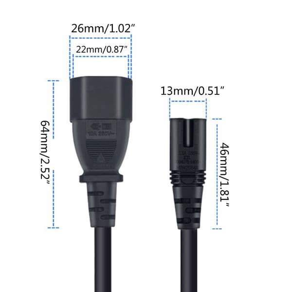 C14 til C7 ledning PVC han til hun kabel Praktisk strømkabel PVC ledning til rum