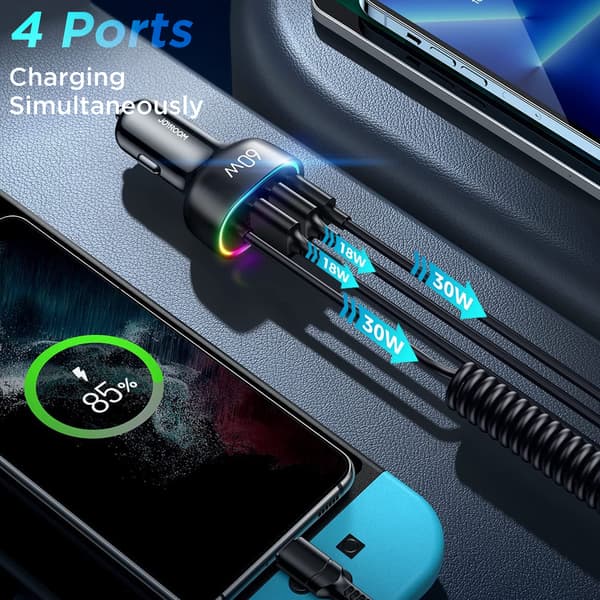 60W Biloplader PD USB Type C USB Telefonoplader Hurtig Opladning med Type-C Kabel null - TypeC Cable