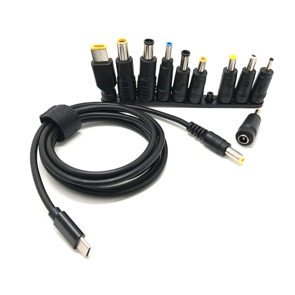 Holdbarhed USB C til DC-strømkabel med 10 stikadaptere, 150 cm kabellængde
