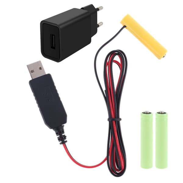 EU-stik USB-strømforsyningsadapter konverterer til AAA-batterieliminatorkabel