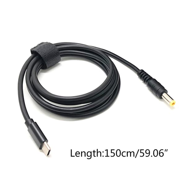 Slitesterk USB C til DC strømkabel med 10 kontaktadaptere, 150 cm kabellengde