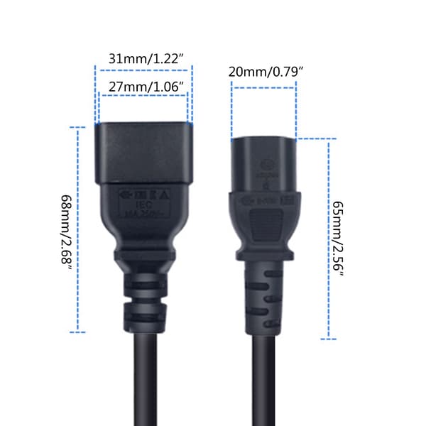 1,8M/5,9FT Forlængelse af IEC320 Strømkabel C20 Han til C13 Hun Adaptere