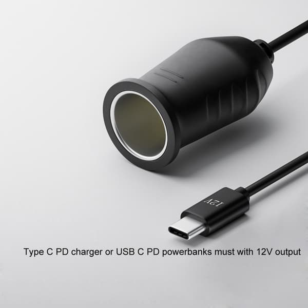Bilkonverteradaptercontroller USB C han til 12V cigarettænderstik 50cm