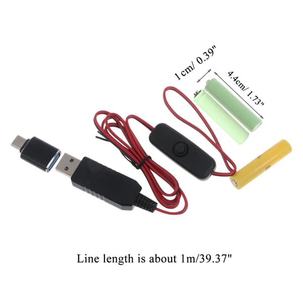 AAA batterieliminatorkabel med strömbrytare Typ-C USB-strömadapterkabel USB Model