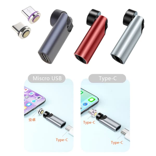 540° rotasjon magnetisk adapter USB-lader for flere enheter samtidig Grey