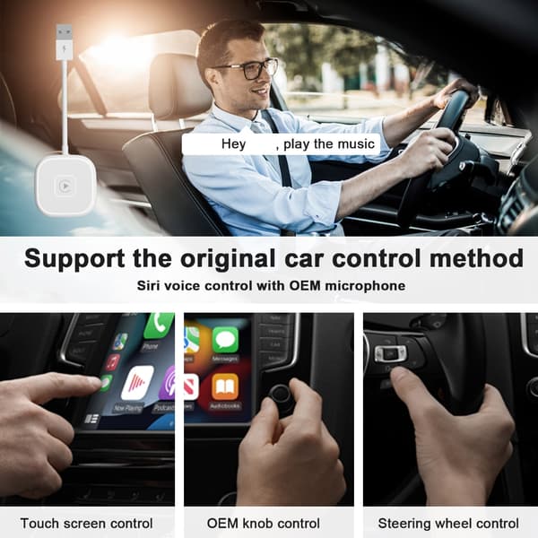 Bärbar trådlös adapter Plug & Plays Carplays-omvandlare plastadapter Square