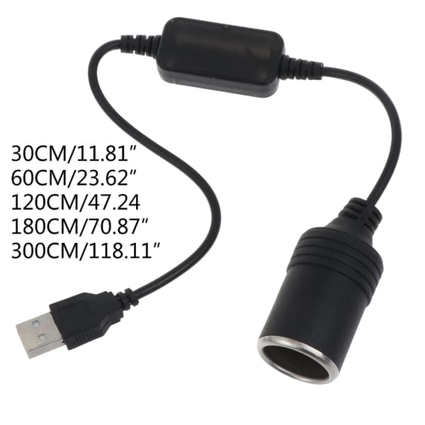 Bil cigarettænderstik USB 5V til 12V Powerbanks Lysadapter GPS-stik 60cm