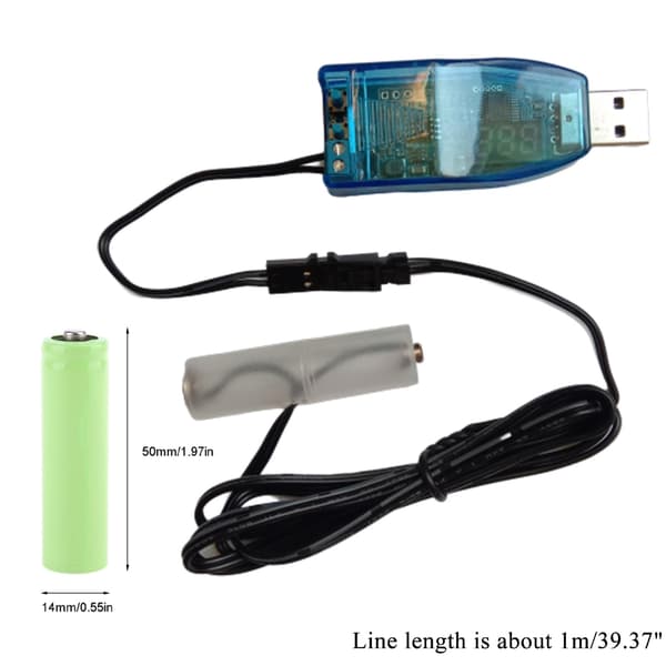 1m USB til 1V-24V justerbar LR6/AM3/AA batterieliminator med LED voltmeter
