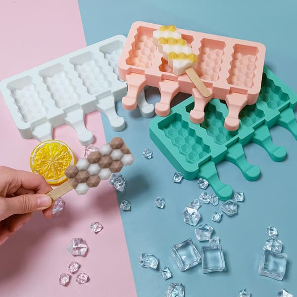 4 hulrum diamant ispindeform non-stick silikone isforme hjemmelavet DIY dessert juice ispindeform til børn Pink