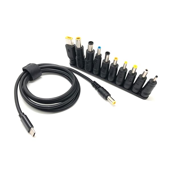Holdbarhed USB C til DC-strømkabel med 10 stikadaptere, 150 cm kabellængde