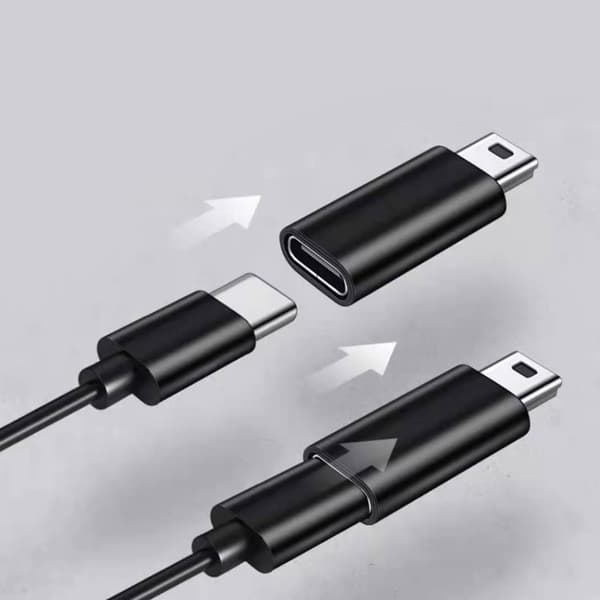 USB C til Mini USB-adapter i aluminiumslegering for MP3-spillere, hodetelefoner, kameraer Silver gray