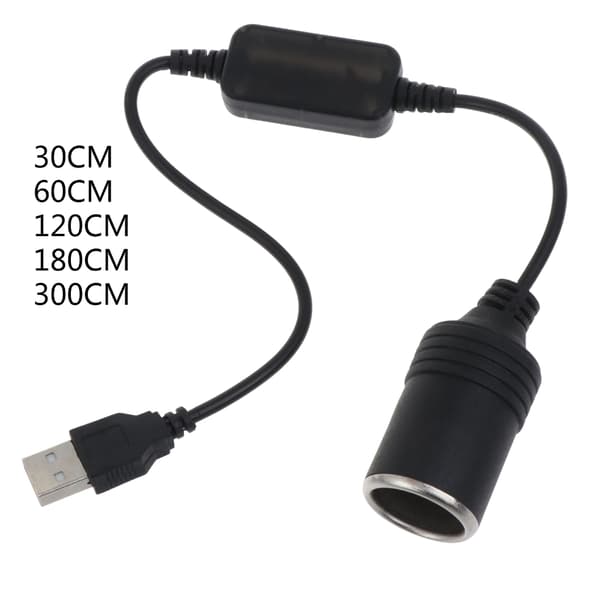 Bil cigarettænderstik USB 5V til 12V Powerbanks Lysadapter GPS-stik 60cm