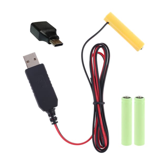 AAA batterieliminator USB/Type C strømforsyningskabel erstatter 1-4 stk. AAA-batterier