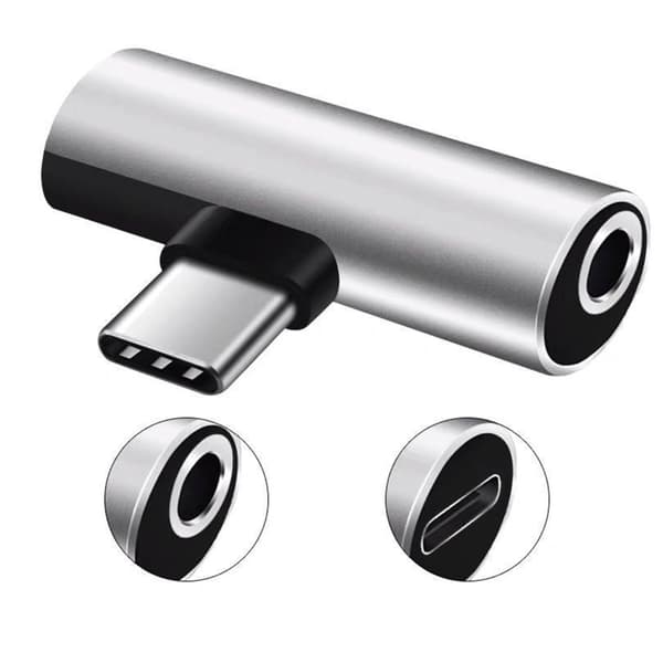 USB C til lydadapter for smarttelefon USB C til 3,5 mm hodetelefon- og ladeadapter Black