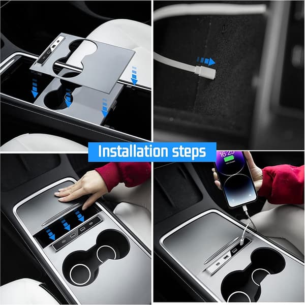 USB Hub Dockingstasjon for midtkonsoll Splitter Smart Sensor Hurtigladingsadapter Tilbehør Passer for Y
