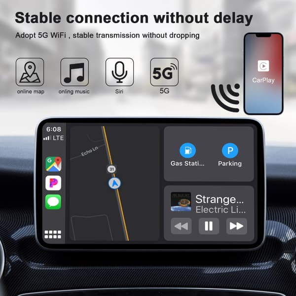 Bærbar trådløs adapter Plug & Plays Carplays-konverter i plast Square