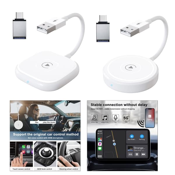 Bärbar trådlös adapter Plug & Plays Carplays-omvandlare plastadapter Square