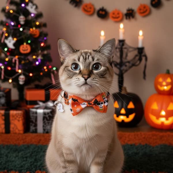 Blød polyester kattehalsbånd justerbar sikker pasform jul halloween festlig null - Cobweb Halloween col
