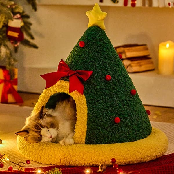 Vinter kæledyrsseng jule design varm plys katte hundehus til julepynt null - Christmas stocking n S