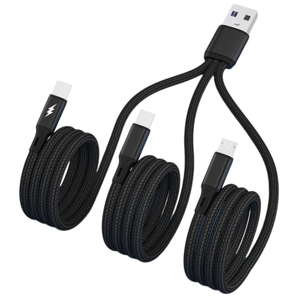 Multi USB-opladerkabel 5V, 3-i-1 datasynkroniseringsopladerkabel med dobbelt Type-C/Micro-USB-port til mobiltelefoner/tablets