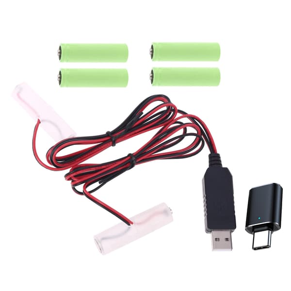 1m USB Type C til dobbel LR6 AA batterieliminator strømforsyningskabel for LED-lys