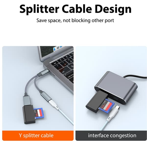 USB C OTG-adapter med hurtigopladning PD10W 2-i-1 USB C-splitter til bærbar computer Silver