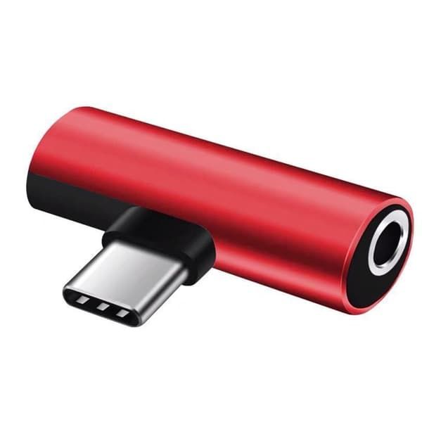2-i-1 USB C til 3,5 mm hovedtelefonadapter Bærbar Type C til hovedtelefonopladerstik Red