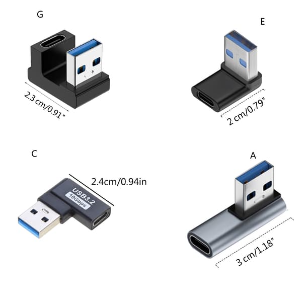 USB 3.0 Han til Type C Hun Adapter Stik USB 3.0 Header 90 Grader Op Ned Middle curved front