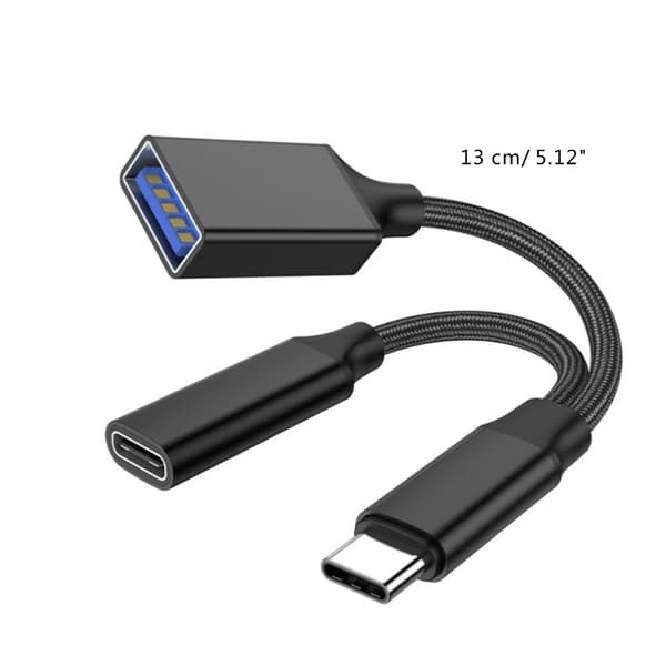 USB C OTG-adapter med hurtigopladning PD10W 2-i-1 USB C-splitter til bærbar computer Grey