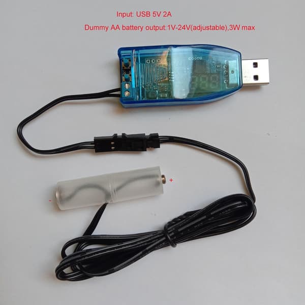 1m USB til 1V-24V justerbar LR6/AM3/AA batterieliminator med LED voltmeter