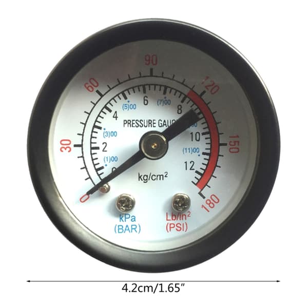 Horisontell monterad tryckmätare Vattenlufttryckmätare 0-180PSI 0-12Bar 4.2cm