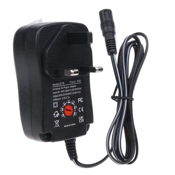 AC/DC-adapter omkopplingsströmförsörjning med 6 valbara adapterspetsar för 3V-12V EU