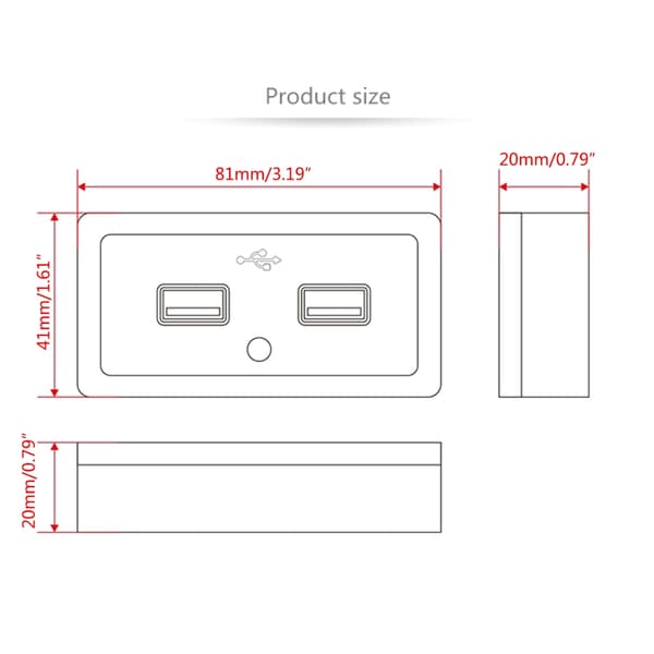 Dobbel USB 12V Panel Billaderuttak 3.1A 12V/24V USB Laderuttak Panel Strømadapter for Bobiler, Campingvogner, Båter Red light