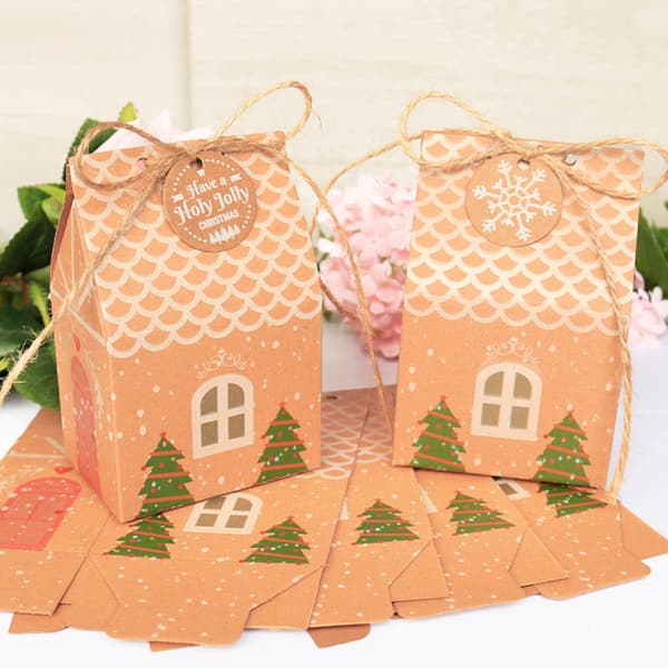 5 st kraftpappershusform med rep julgransgodispåsar 40 Sets - Snowflake