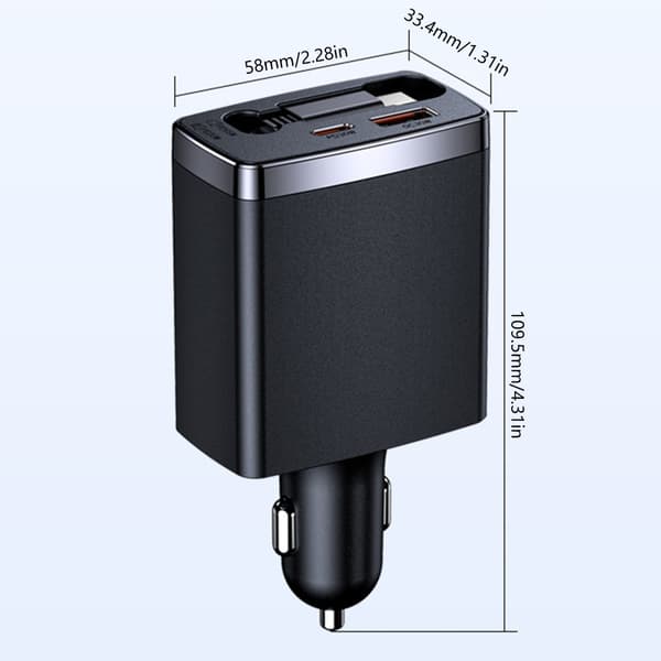 125W sisäänvedettävät autolaturit Type C / 8Pin-kaapeli Auton tupakansytytinsovitin For Type c - Basic model