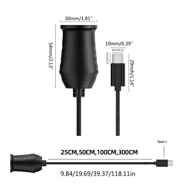 65W USB C til 9V cigarettænderstik han til hun cigarettænderadapterkonverter biltilbehør 300cm
