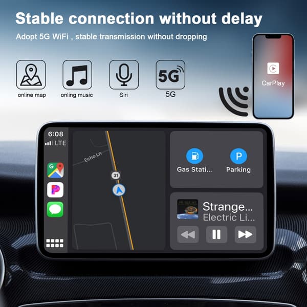 Bærbar trådløs adapter Plug & Plays Carplays-omformer i plast Square