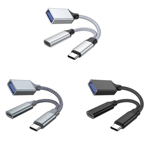 USB C OTG-adapter med hurtiglading PD10W 2-i-1 USB C-splitter for bærbar PC Silver