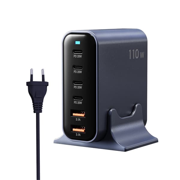 6-porters skrivebordsladerhode 4xUSB C og 2xUSB A-port reiseladeadapterbase for telefoner bærbare datamaskiner hurtiglading