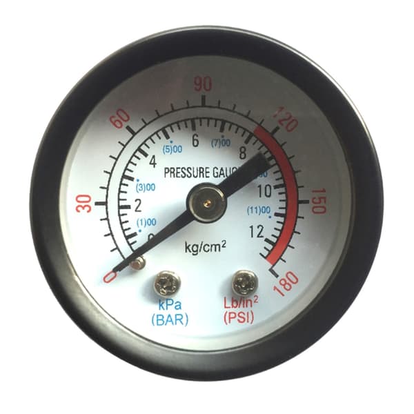 Vandtryksmåler til vandret montering, lufttryksmåler 0-180PSI 0-12Bar 4,2 cm