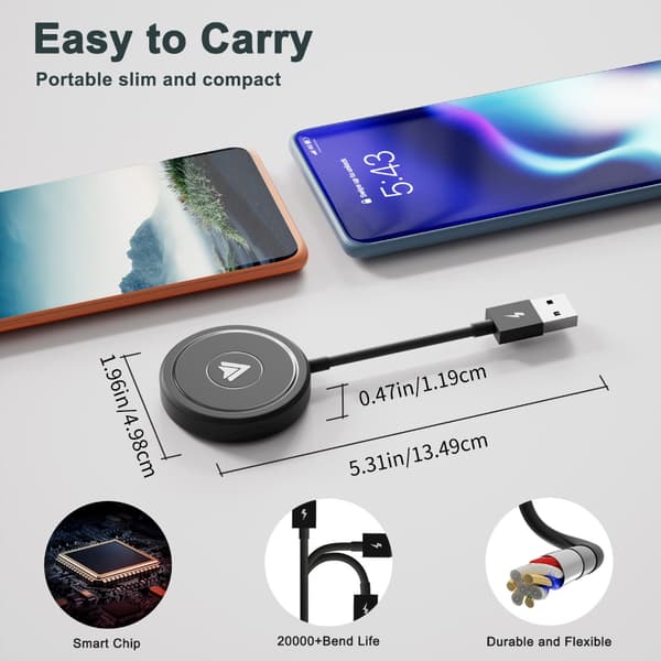 Professionel Androids Auto Adapter Plug & Plays Stabil Forbindelse Oplev Friheden ved Trådløs til Køretøjer Round