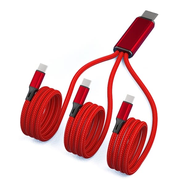Multi USB Type C Opladerkabel Flettet 3 i 1 Flere USB C Kabel Opladerledning med 3 Type-C Port Stik