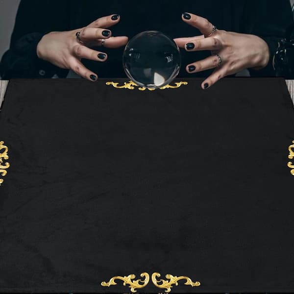 Altartarotduk Sammet Tarotkort Bordsduk med Väska Orakel Spådomar Black